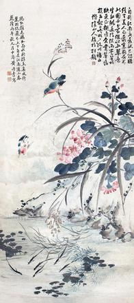  花鸟 镜片 设色纸本