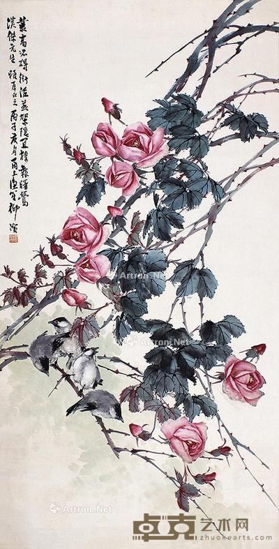  花鸟 镜片 设色纸本 52×104cm