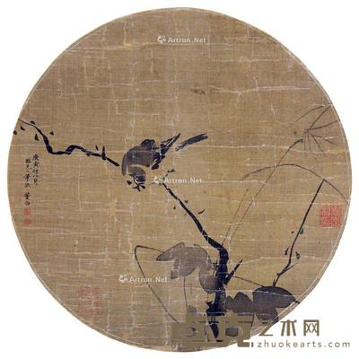  花鸟 团扇面 立轴 水墨绢本 直径26cm