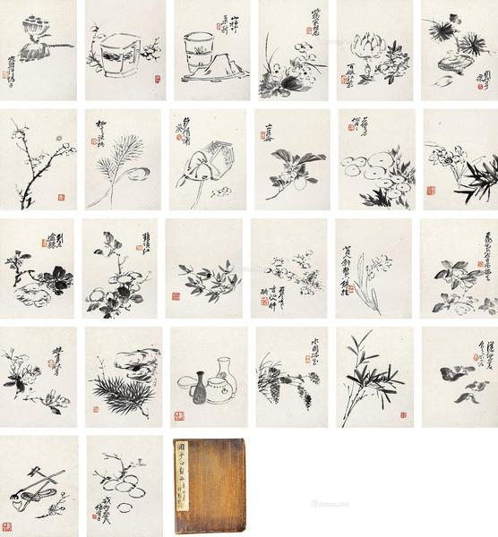  花卉 册页 （一本二十六开） 水墨纸本