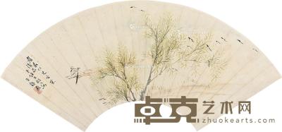  春日小景 扇片 18.5×52cm