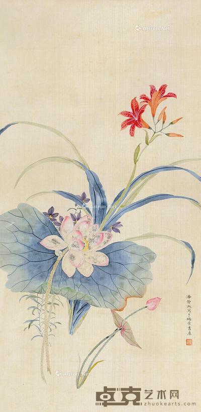 荷花 立轴 88×43cm