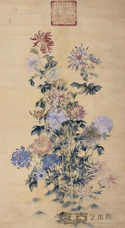  花卉 立轴 设色绢本 114×64cm