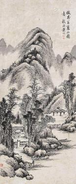  山水 屏轴 水墨纸本