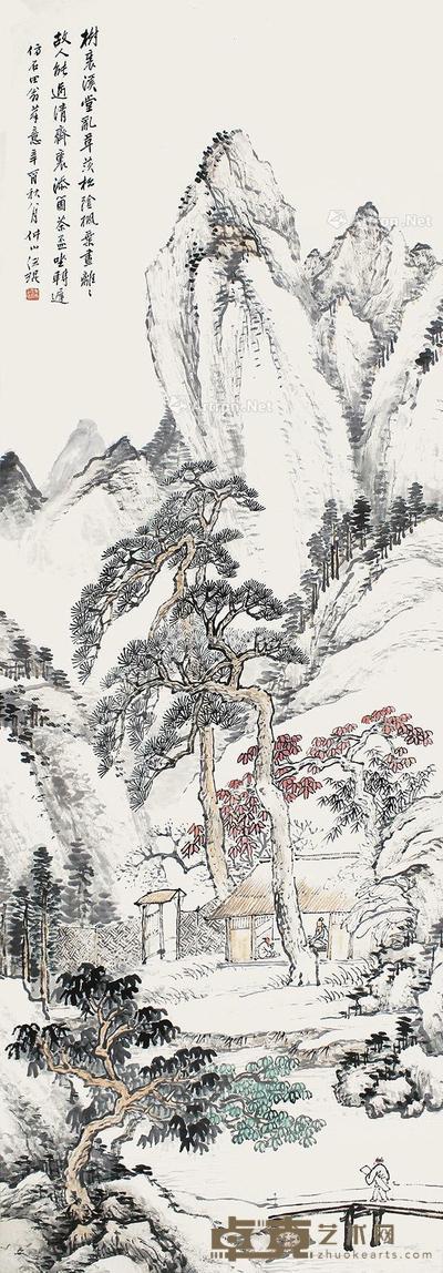  山水 屏轴 设色纸本 45×136cm