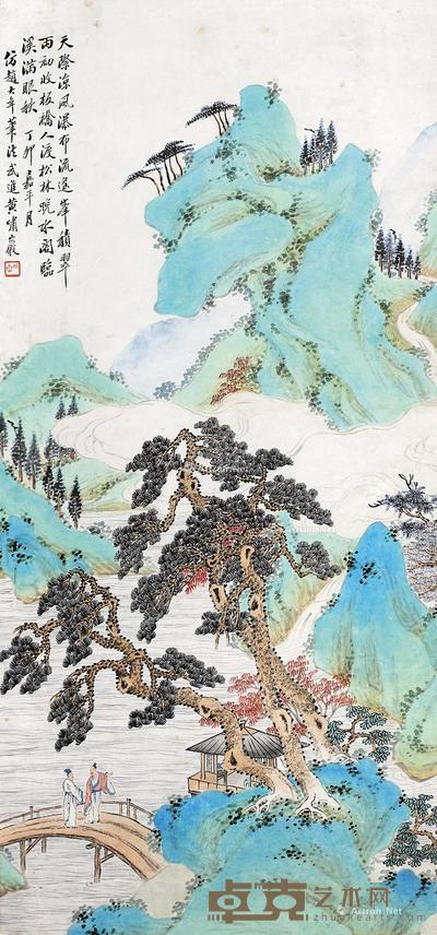  山水 立轴  设色纸本 92×42cm