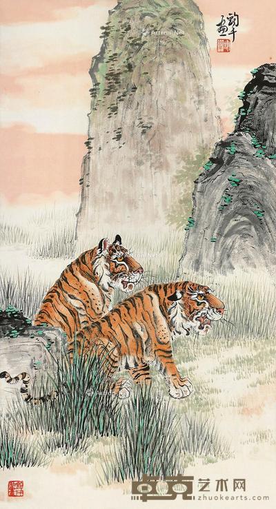  双虎 立轴 69×37cm