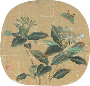  花蝶 团扇片 绢本