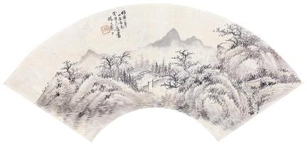  山水 扇面 立轴 水墨纸本