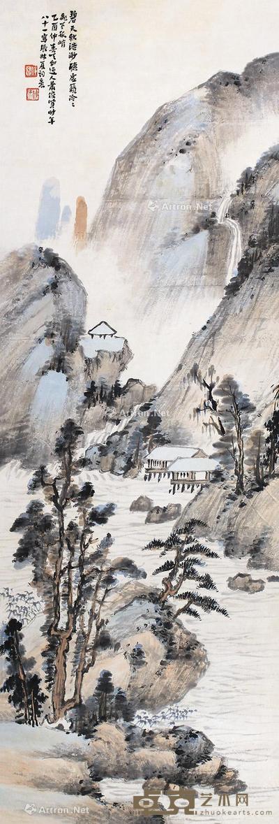 山水 立轴 设色纸本 95×32cm