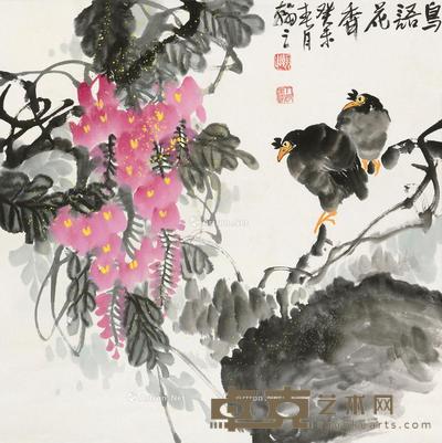  花鸟 立轴 67×67cm