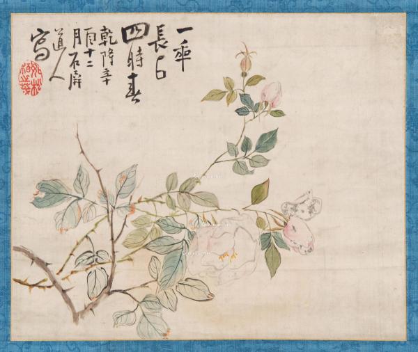  1741年作 花卉 立轴 设色绫本