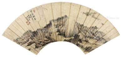  山水人物 扇面 设色纸本