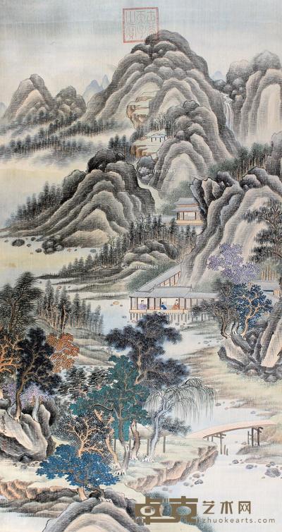  山间论道 立轴  设色绢本 97.5×51.5cm
