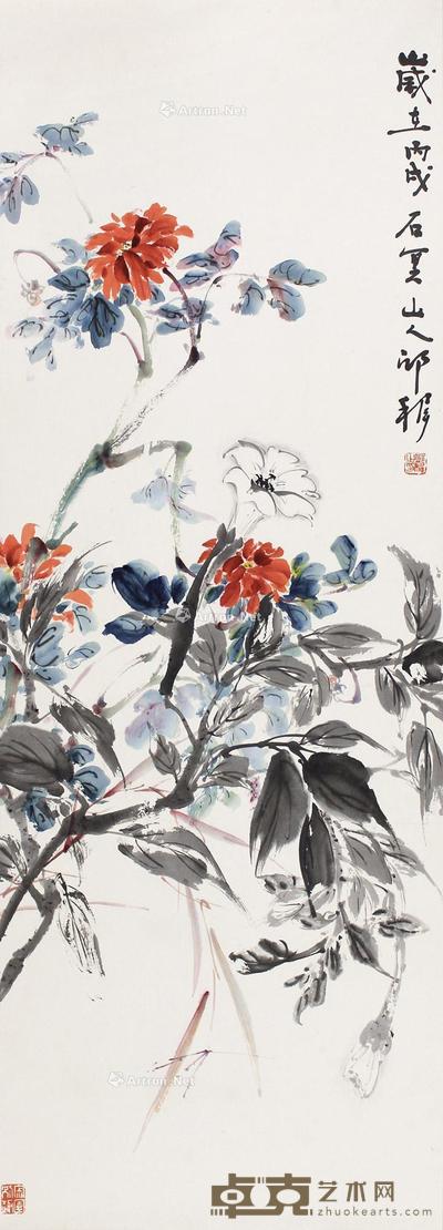  花卉 立轴  设色纸本 34×97cm