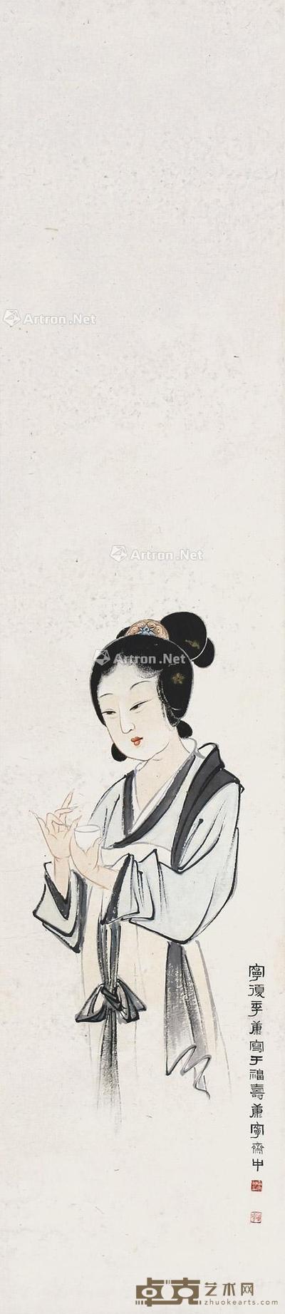  仕女 立轴 设色纸本 18×85cm