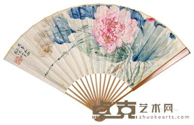 荷花 成扇 设色纸本 48.5×19cm