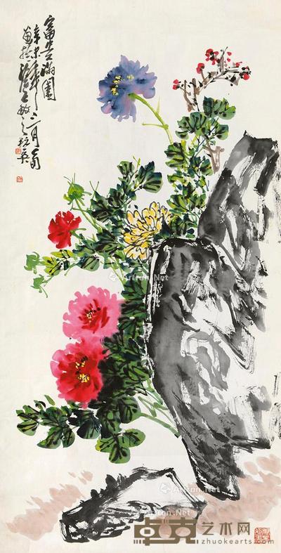  花卉 镜片 137×69cm