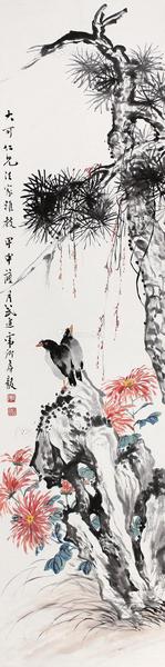  花鸟 屏轴  设色纸本