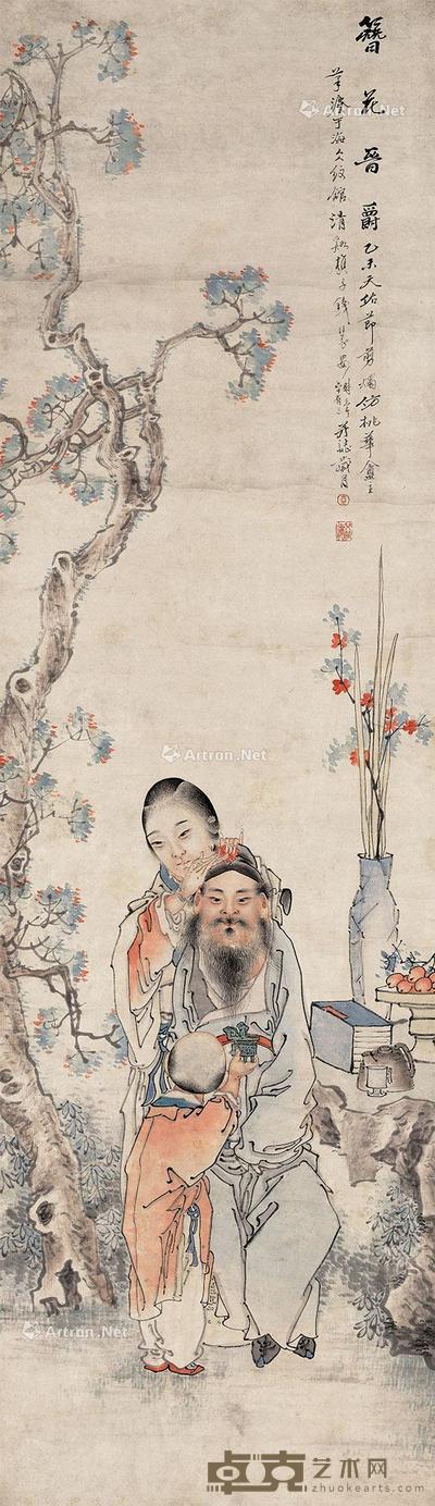 簪花晋爵图 立轴 纸本 131×38cm