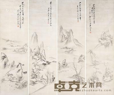  山水 四屏镜片 纸本 111×32.5cm×4