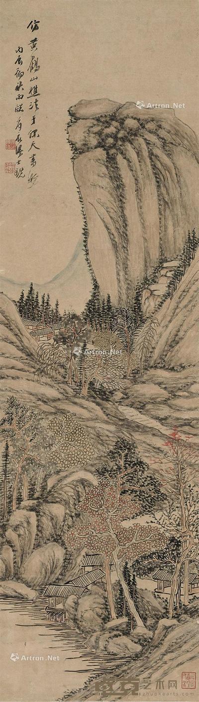  山水 立轴 纸本 136×33cm×2