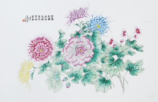  粉彩花卉纹挂屏