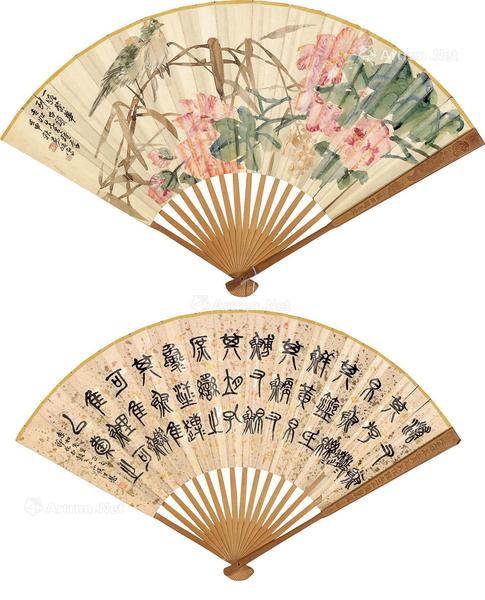  花鸟 书法 成扇 纸本