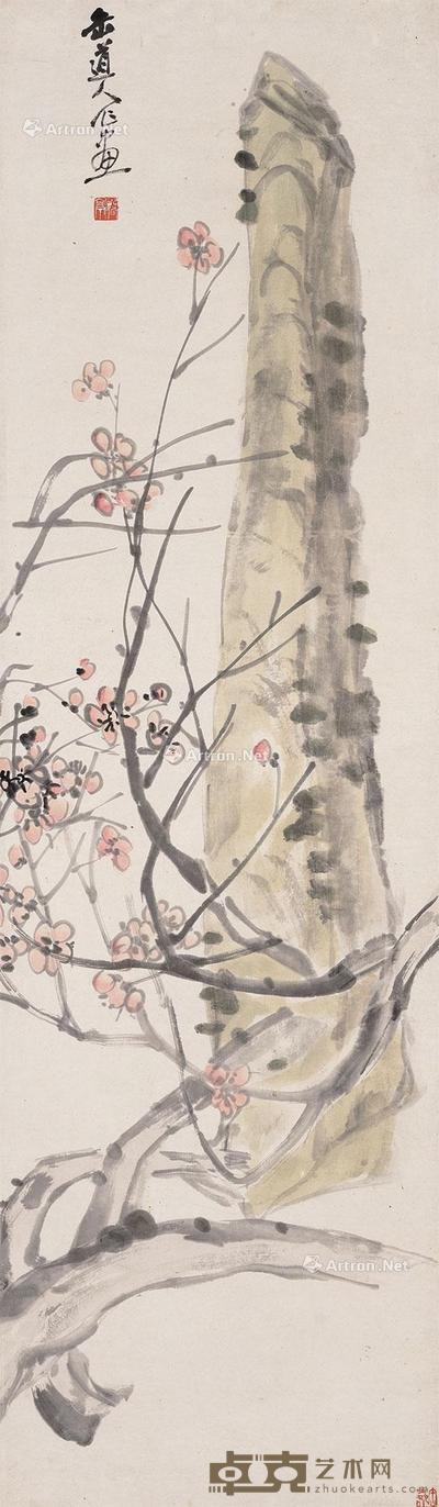 红梅 立轴 纸本 132×38cm