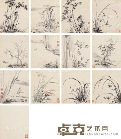  山水花卉册页十二帧 册页 纸本 24×20.5cm×12
