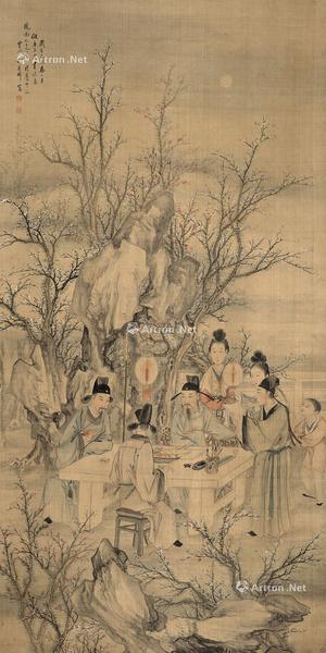  春夜宴桃李园图 立轴 绢本