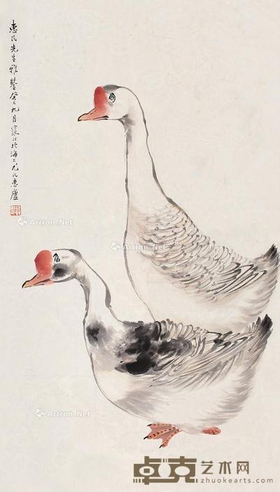  双鹅 立轴 设色纸本 99×56cm