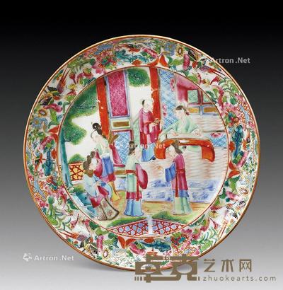  清道光 广彩人物盘 直径20cm