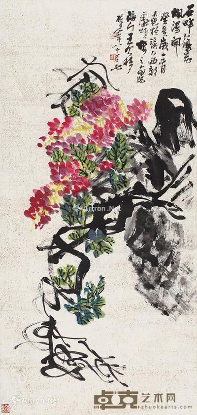  鲜花烂漫 立轴 设色纸本 93×44cm
