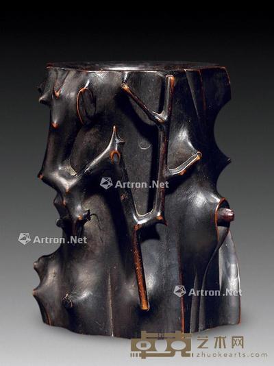清 木雕树根形笔筒 高12.5cm