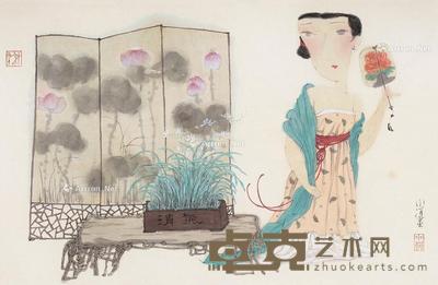  女孩 镜片 设色纸本 43×66cm