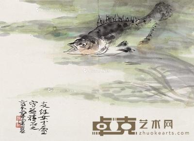  鲈鱼 镜片 设色纸本 20×28cm