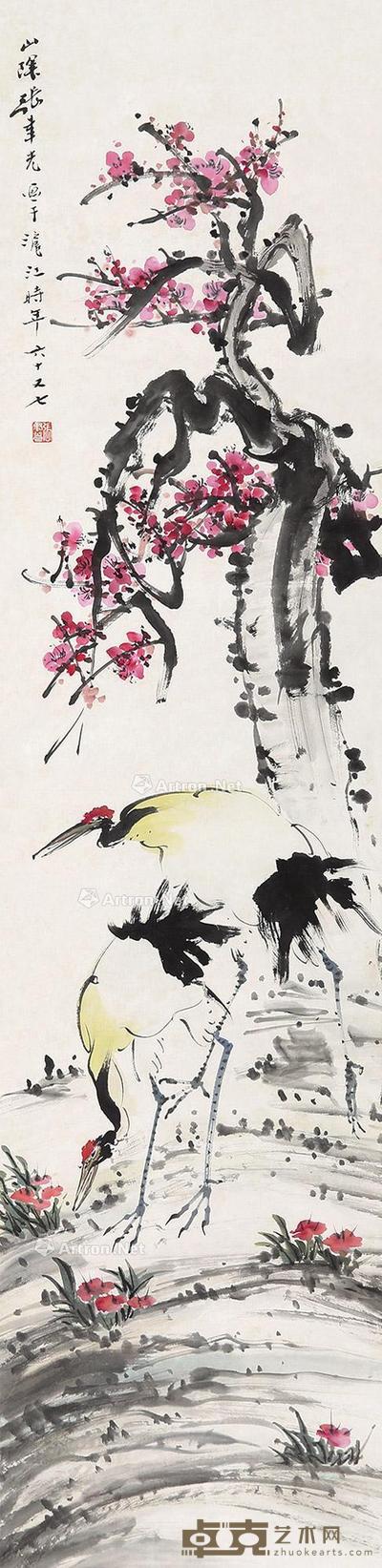 花鸟 立轴 设色纸本 136×33cm