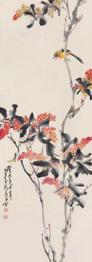  花鸟 屏轴 设色纸本