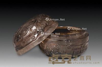  清 茶晶雕龙纹香盒 直径6cm