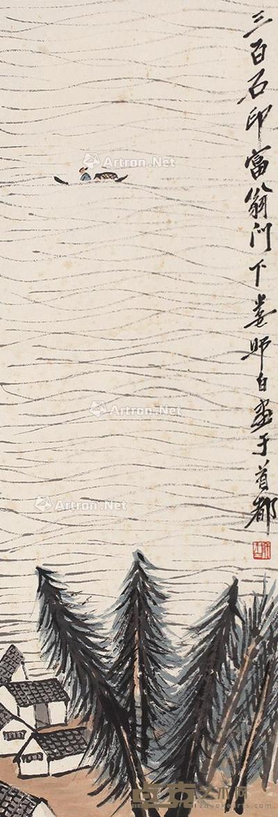  山水 立轴 设色纸本 101×34cm