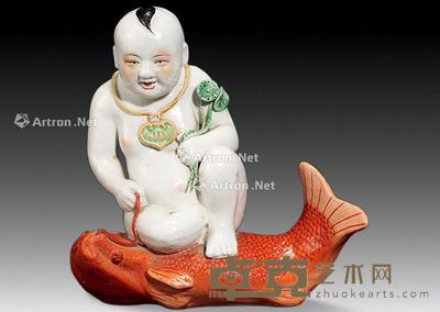  民国 连年有余鱼瓷塑 高22.5cm