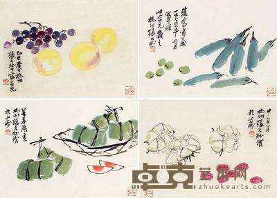  蔬果 （四帧） 镜片 设色纸本 26×35cm×4