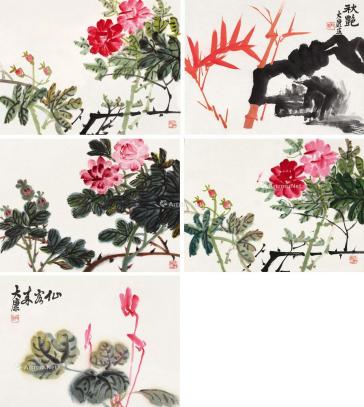  花卉 （五张） 镜片 设色纸本