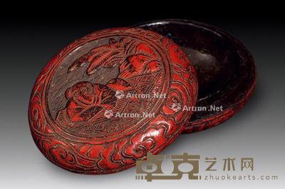  清 剔红人物盒 直径6.5cm