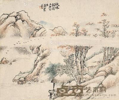  秋林归鸦 镜片 设色纸本 37×45cm