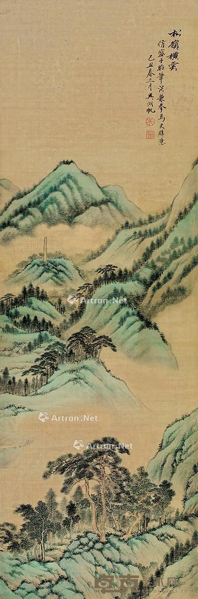 青绿山水 立轴 设色绢本 97×32cm