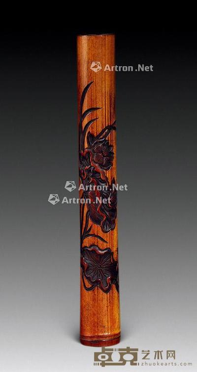  民国 竹刻荷叶香筒 高25.5cm