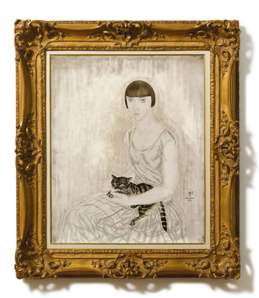  1926年作 少女与猫，吉塔肖像 油画画布