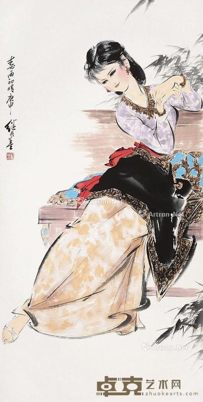  少女 立轴 设色纸本 136×68cm